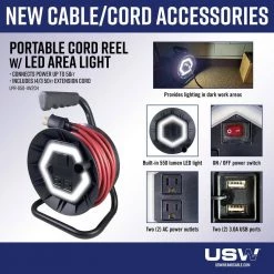 USW 50 ft. Cord Reel with 550 Lm LED Light -Extension Cords Sales Store extension cord reels lpr 050 14v2ch 76 1000