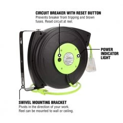 Flexzilla 50 ft. Retractable Extension Cord Reel, 14/3 AWG SJTOW Cord with Grounded Triple Tap Outlet -Extension Cords Sales Store flexzilla extension cord reels fz8140503 1f 1000