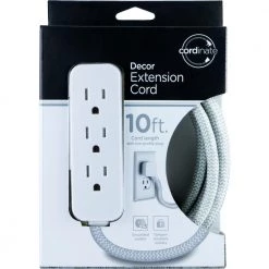 GE 10 ft. 16/3 Designer 3-Outlet Extension Cord with Low-Profile Flat Plug, White -Extension Cords Sales Store gray white ge general purpose cords 37592 44 1000