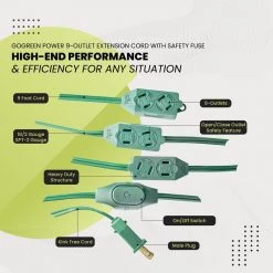 Go Green Power 9-Outlet 18/2 Extension Cord, Green -Extension Cords Sales Store green go green power general purpose cords gg 24509gn 1f 1000