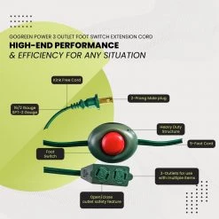 Go Green Power 9 ft. 18/2 3-Outlet Foot Switch Extension Cord, Green -Extension Cords Sales Store green go green power general purpose cords gg 24510gn 1f 1000