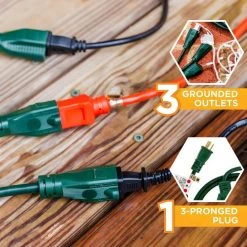 Southwire SJTW 25 ft.14/3 3-Outlet Multi-Directional Landscape Cord -Extension Cords Sales Store green southwire general purpose cords 67013740 fa 1000