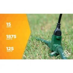 Woods 25 ft. 14/3 Multi-Outlet (3) Garden Outdoor Medium-Duty Extension Cord, Green -Extension Cords Sales Store green woods general purpose cords 3030 1f 1000