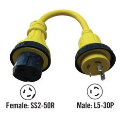 Halex 1.5 ft. 10/3 30 Male to 50 Amp Female Marine Shore Power Adapter -Extension Cords Sales Store halex rv marine cords 30150 4f 1000