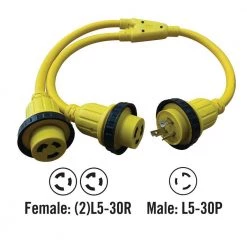 Halex 3 ft. 10/3 30 Amp Male to Two 50 Amp Females Marine Shore Power Y-Adapter -Extension Cords Sales Store halex rv marine cords 30230 4f 1000
