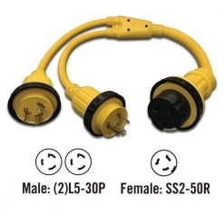 Halex 3 ft. 10/3 Two 30 Amp Males to 50 Amp Female Marine Shore Power Y-Adapter -Extension Cords Sales Store halex rv marine cords 30250 4f 1000