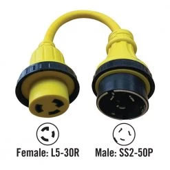 Halex 1.5 ft. 10/3 30 Female to 50 Amp Male Marine Shore Power Adapter -Extension Cords Sales Store halex rv marine cords 50130 4f 1000