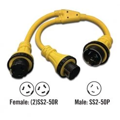 Halex 3 ft. 10/3 50 Amp Male to Two 50 Amp Females Marine Shore Power Y-Adapter -Extension Cords Sales Store halex rv marine cords 50250 4f 1000