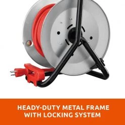 Link2Home 50 ft. Heavy-Duty Professional Grade Metal Cord Reel - High Visibility 12 AWG SJTW Extension Cord with 4 Power Outlets -Extension Cords Sales Store link2home extension cord reels em cg 500e ds 1f 1000