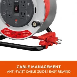Link2Home 50 ft. Heavy-Duty Professional Grade Metal Cord Reel - High Visibility 12 AWG SJTW Extension Cord with 4 Power Outlets -Extension Cords Sales Store link2home extension cord reels em cg 500e ds 76 1000