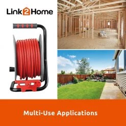 Link2Home 50 ft. Heavy-Duty Professional Grade Metal Cord Reel - High Visibility 12 AWG SJTW Extension Cord with 4 Power Outlets -Extension Cords Sales Store link2home extension cord reels em cg 500e ds fa 1000
