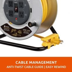 Link2Home 75 ft. 12/3 Extension Cord Storage Reel with 4 Grounded Outlets and Overload Circuit Breaker -Extension Cords Sales Store link2home extension cord reels em cg 750 n 76 1000