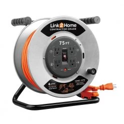 Link2Home 75 ft. 12/3 Extension Cord Storage Reel with 4 Grounded Outlets and Surge Protector