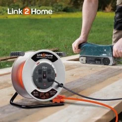 Link2Home 75 ft. 12/3 Extension Cord Storage Reel with 4 Grounded Outlets and Surge Protector -Extension Cords Sales Store link2home extension cord reels em cg 750e 66 1000