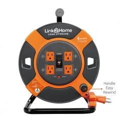 Link2Home 3 ft. 14/3 Extension Cord Storage Reel with 4 Power Outlets and SJTW Cable -Extension Cords Sales Store link2home extension cord reels em cm 30e 4f 1000