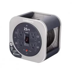 Link2Home 25 ft. 16/3 Extension Cord Storage Reel with 4 Grounded Outlets and Overload Reset Button