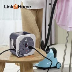Link2Home 25 ft. 16/3 Extension Cord Storage Reel with 4 Grounded Outlets and Overload Reset Button -Extension Cords Sales Store link2home extension cord reels em el 250g d4 1000