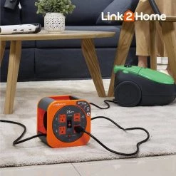 Link2Home 25 ft. 16/3 Extension Cord Storage Reel with 3 Grounded Outlets 2 USB 3.4 Amp and Overload Reset Button -Extension Cords Sales Store link2home extension cord reels em el 275e 66 1000