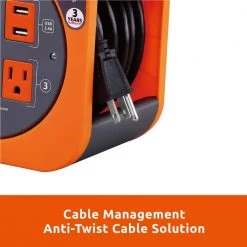 Link2Home 25 ft. 16/3 Extension Cord Storage Reel with 3 Grounded Outlets 2 USB 3.4 Amp and Overload Reset Button -Extension Cords Sales Store link2home extension cord reels em el 275e 76 1000