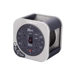 Link2Home 25 ft. 16/3 Extension Cord Storage Reel with 3 Grounded Outlets 2 USB 3.4 Amp and Overload Reset Button