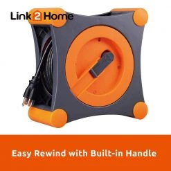 Link2Home 35 ft. 14/3 Extension Cord Storage Reel with 4 Grounded Outlets and Surge Protector -Extension Cords Sales Store link2home extension cord reels em el 350e 1f 1000