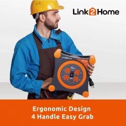 Link2Home 35 ft. 14/3 Extension Cord Storage Reel with 4 Grounded Outlets and Surge Protector -Extension Cords Sales Store link2home extension cord reels em el 350e 44 1000