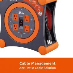Link2Home 35 ft. 14/3 Extension Cord Storage Reel with 4 Grounded Outlets and Surge Protector -Extension Cords Sales Store link2home extension cord reels em el 350e 76 1000