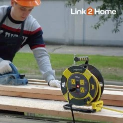 Link2Home 60 ft. 14/3 Extension Cord Storage Reel with 4 Grounded Outlets and Overload Circuit Breaker -Extension Cords Sales Store link2home extension cord reels em el 600 n 66 1000