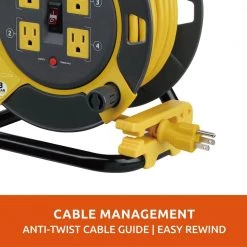 Link2Home 60 ft. 14/3 Extension Cord Storage Reel with 4 Grounded Outlets and Overload Circuit Breaker -Extension Cords Sales Store link2home extension cord reels em el 600 n 76 1000