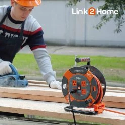 Link2Home 60 ft. 14/3 Extension Cord Storage Reel with 4 Grounded Outlets and Surge Protector -Extension Cords Sales Store link2home extension cord reels em el 600e 76 1000