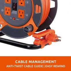 Link2Home 60 ft. 14/3 Extension Cord Storage Reel with 4 Grounded Outlets and Surge Protector -Extension Cords Sales Store link2home extension cord reels em el 600e fa 1000