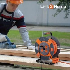 Link2Home 80 ft. 14/3 Extension Cord Storage Reel with 4 Grounded Outlets and Surge Protector -Extension Cords Sales Store link2home extension cord reels em el 800e 66 1000