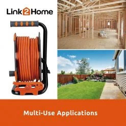 Link2Home 80 ft. 14/3 Extension Cord Storage Reel with 4 Grounded Outlets and Surge Protector -Extension Cords Sales Store link2home extension cord reels em el 800e 76 1000