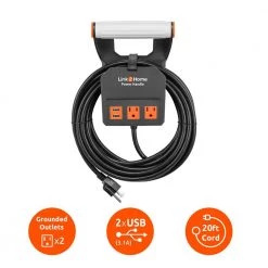 Link2Home Power Handle Extension Cord, 20 ft. 14 AWG, 2-Outlets 15 Amp, 2 USB Ports (3.1 Amp), Cord Management -Extension Cords Sales Store link2home extension cord reels em ph 2014e c3 1000