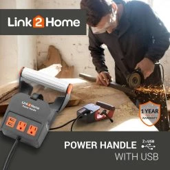 Link2Home Power Handle Extension Cord, 20 ft. 14 AWG, 2-Outlets 15 Amp, 2 USB Ports (3.1 Amp), Cord Management -Extension Cords Sales Store link2home extension cord reels em ph 2014e d4 1000