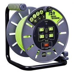 Masterplug 75 ft. 13 Amp 14 AWG Large Open Reel with USB Charging and 4-Sockets