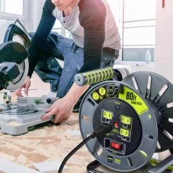 Masterplug 80 ft. 13 Amp 14 /3 Large Open Cable Reel with 4-Sockets -Extension Cords Sales Store masterplug extension cord reels ola801114g4sl 31 1000