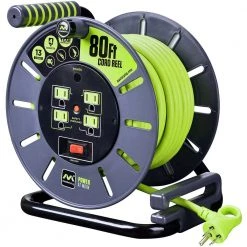 Masterplug 80 ft. 13 Amp 14 /3 Large Open Cable Reel with 4-Sockets -Extension Cords Sales Store masterplug extension cord reels ola801114g4sl 4f 1000