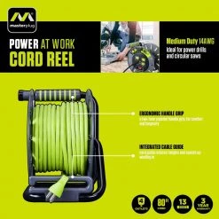 Masterplug 80 ft. 13 Amp 14 /3 Large Open Cable Reel with 4-Sockets -Extension Cords Sales Store masterplug extension cord reels ola801114g4sl 76 1000