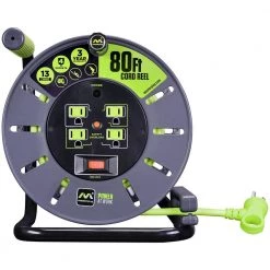 Masterplug 80 ft. 13 Amp 14 /3 Large Open Cable Reel with 4-Sockets -Extension Cords Sales Store masterplug extension cord reels ola801114g4sl c3 1000