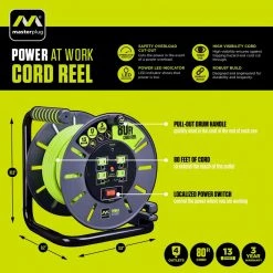 Masterplug 80 ft. 13 Amp 14 /3 Large Open Cable Reel with 4-Sockets -Extension Cords Sales Store masterplug extension cord reels ola801114g4sl fa 1000