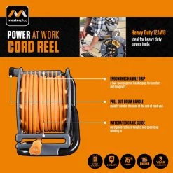 Masterplug 75 ft 15 Amp 12 AWG Large Open Reel with USB Charging and 4-Sockets 16 Masterplug 75 ft 15 Amp 12 AWG Large Open Reel with USB Charging and 4-Sockets -Extension Cords Sales Store masterplug extension cord reels olp751512g4slu 76 1000