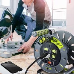 Masterplug 50 ft. 13 Amp 14 AWG Medium Open Reel with USB Charging and 4-Sockets -Extension Cords Sales Store masterplug extension cord reels oma501314g4slu 31 1000