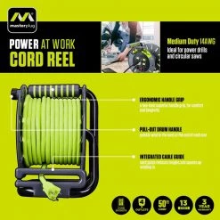 Masterplug 50 ft. 13 Amp 14 AWG Medium Open Reel with USB Charging and 4-Sockets -Extension Cords Sales Store masterplug extension cord reels oma501314g4slu 76 1000