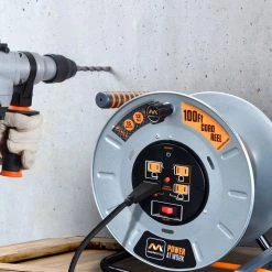 Masterplug 100 ft. 15 Amp 12 AWG Large Open Metal Reel with 4-Sockets -Extension Cords Sales Store masterplug extension cord reels otlp1001512g4sl 31 1000