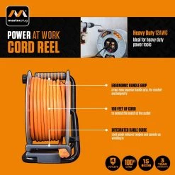 Masterplug 100 ft. 15 Amp 12 AWG Large Open Metal Reel with 4-Sockets -Extension Cords Sales Store masterplug extension cord reels otlp1001512g4sl 76 1000