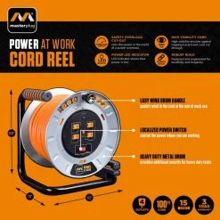 Masterplug 100 ft. 15 Amp 12 AWG Large Open Metal Reel with 4-Sockets -Extension Cords Sales Store masterplug extension cord reels otlp1001512g4sl fa 1000