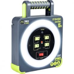 Masterplug 15 ft. 14AWG Cord Reel with Integrated Work Light -Extension Cords Sales Store masterplug extension cord reels wla151314g4sl us 1f 1000