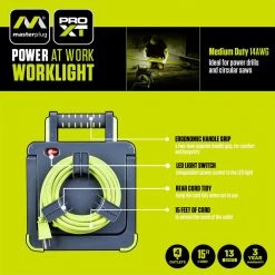 Masterplug 15 ft. 14AWG Cord Reel with Integrated Work Light -Extension Cords Sales Store masterplug extension cord reels wla151314g4sl us 40 1000