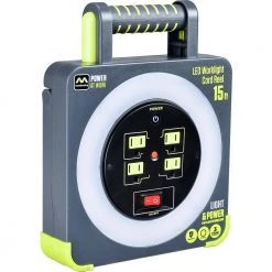 Masterplug 15 ft. 14AWG Cord Reel with Integrated Work Light -Extension Cords Sales Store masterplug extension cord reels wla151314g4sl us 4f 1000